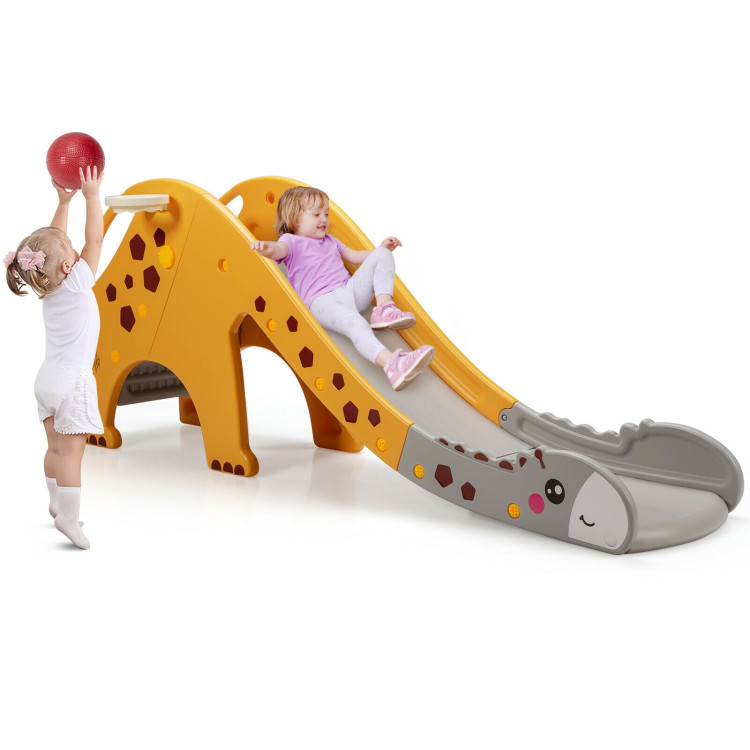 3-in-1 Kids Climber Slide Play Set with Basketball Hoop-YellowCostway Gallery View 4 of 12