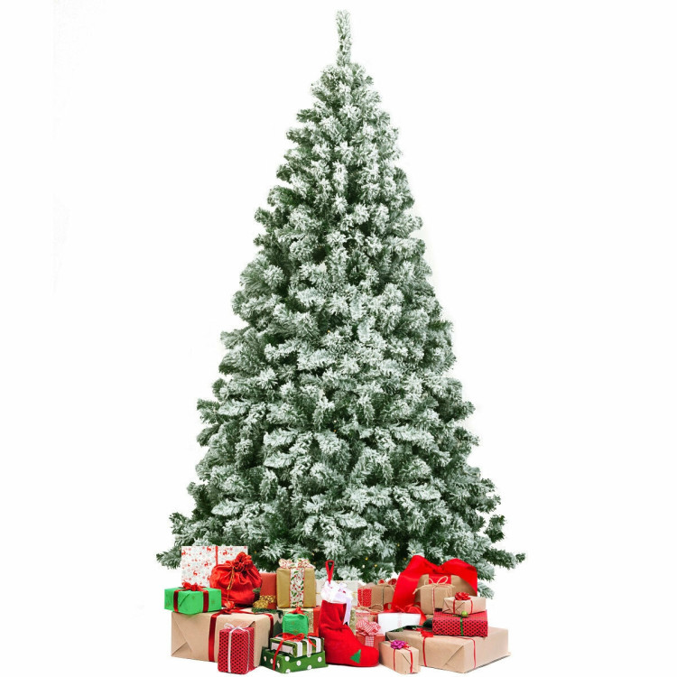 6 Feet Snow Flocked Artificial Christmas Tree Hinged with 928 TipsCostway Gallery View 5 of 10