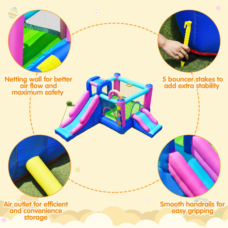 Inflatable Bounce Castle with Dual Slides and Climbing Wall without BlowerCostway Gallery View 10 of 12