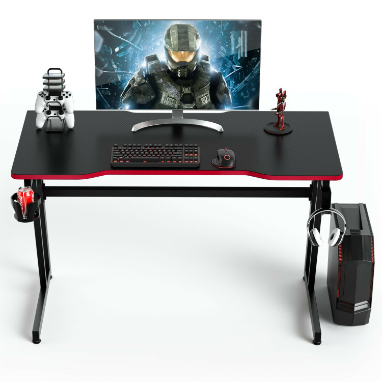 47.5 Inch Z-Shaped Computer Gaming Desk with Handle Rack-RedCostway Gallery View 9 of 12