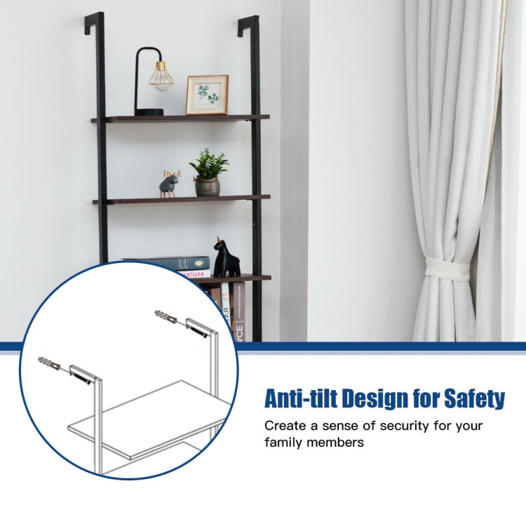 5-Tier Wood Look Ladder Shelf with Metal Frame for Home-BrownCostway Gallery View 6 of 12