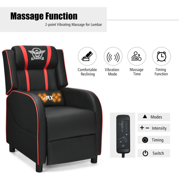 Massage Racing Gaming Single Recliner Chair-RedCostway Gallery View 6 of 13