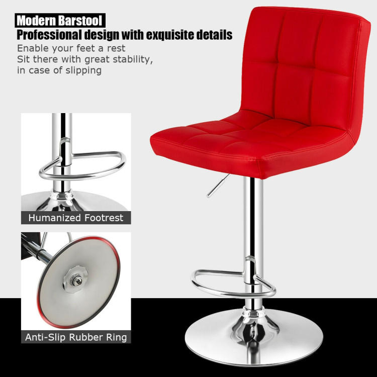 Set of 2 Square Swivel Adjustable PU Leather Bar Stools with Back and Footrest-RedCostway Gallery View 11 of 12