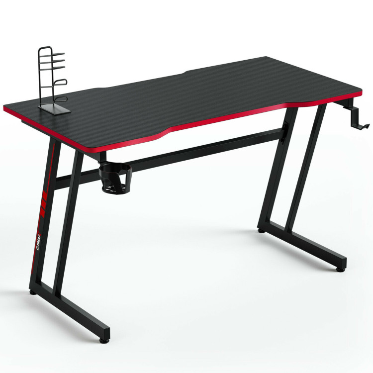 47.5 Inch Z-Shaped Computer Gaming Desk with Handle Rack-RedCostway Gallery View 3 of 12