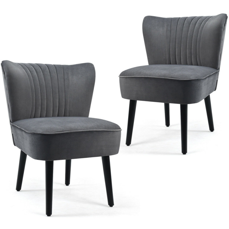 Set of 2 Upholstered Modern Leisure Club Chairs with Solid Wood Legs-GrayCostway Gallery View 4 of 12