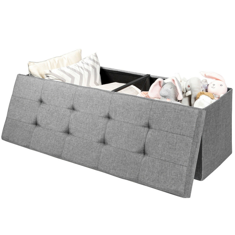 Fabric Folding Storage with Divider Bed End Bench-Light GrayCostway Gallery View 8 of 11