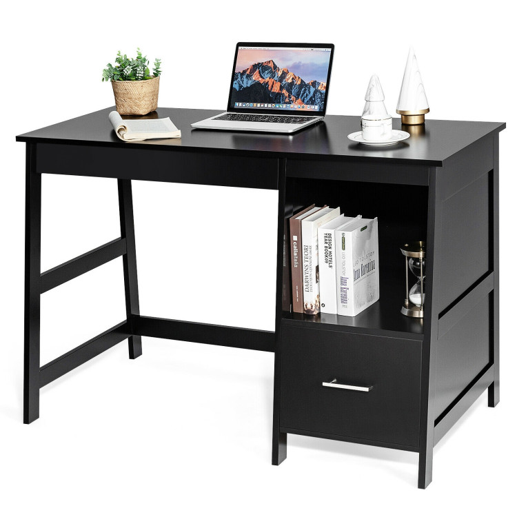 47.5 Inch Modern Home Computer Desk with 2 Storage Drawers-BlackCostway Gallery View 4 of 12