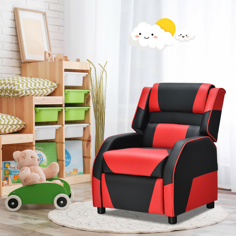 Kids Youth PU Leather Gaming Sofa Recliner with Headrest and Footrest-RedCostway Gallery View 2 of 14
