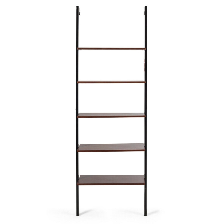 5-Tier Wood Look Ladder Shelf with Metal Frame for Home-BrownCostway Gallery View 11 of 12