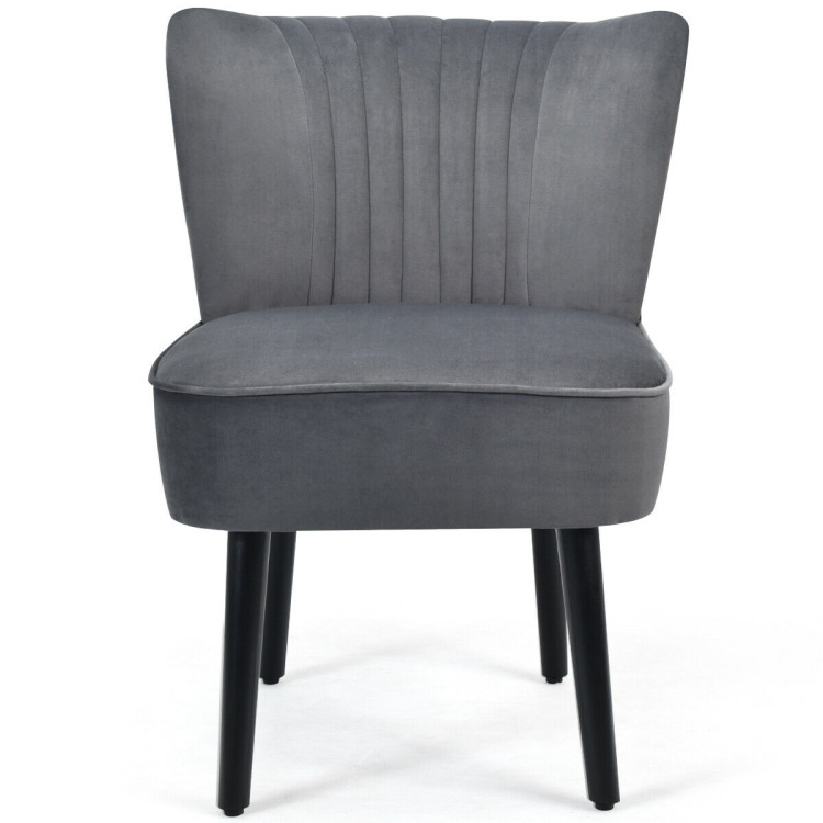 Set of 2 Upholstered Modern Leisure Club Chairs with Solid Wood Legs-GrayCostway Gallery View 5 of 12