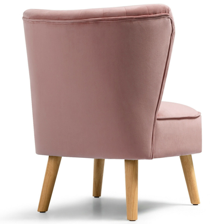 Modern Armless Velvet Accent Chair with Wood Legs-PinkCostway Gallery View 8 of 12