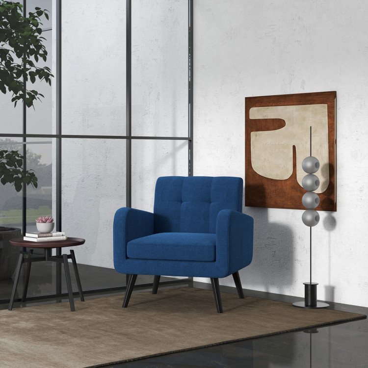 Modern Upholstered Comfy Accent Chair Single Sofa with Rubber Wood Legs-NavyCostway Gallery View 6 of 11