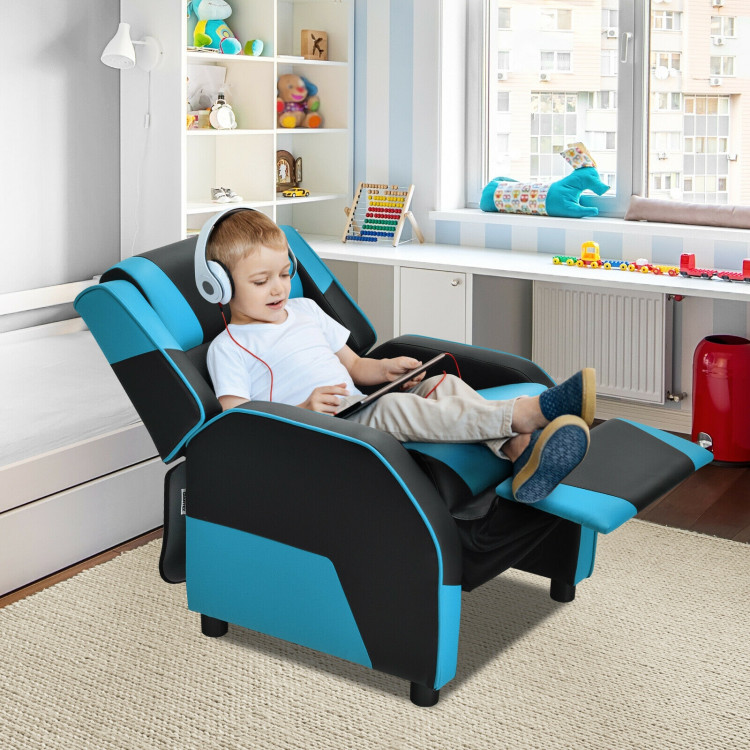 Kids Youth PU Leather Gaming Sofa Recliner with Headrest and Footrest ...