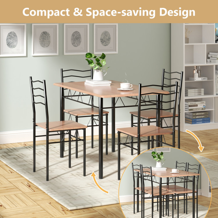 5 Pieces Wood Metal Dining Table Set with 4 Chairs-NaturalCostway Gallery View 3 of 11