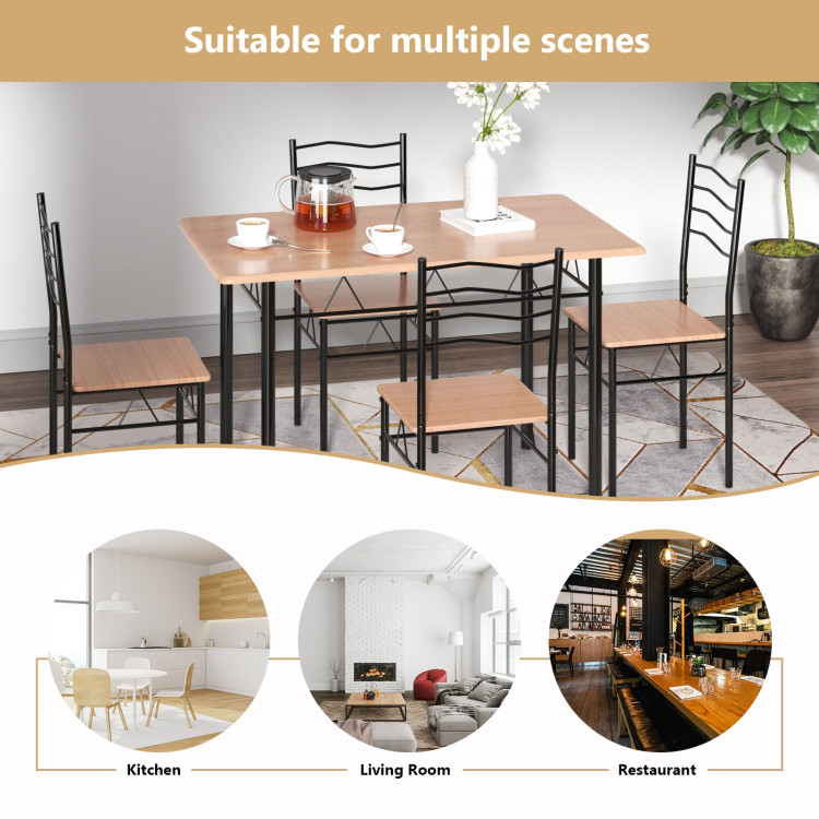 5 pcs Wood Metal Dining Table Set with 4 ChairsCostway Gallery View 9 of 11
