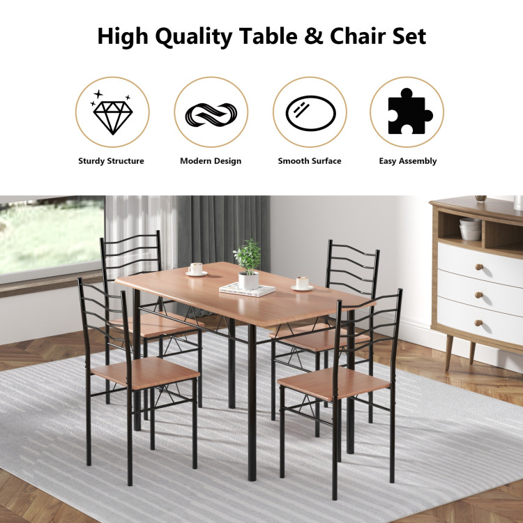 5 Pieces Wood Metal Dining Table Set with 4 Chairs-NaturalCostway Gallery View 6 of 11