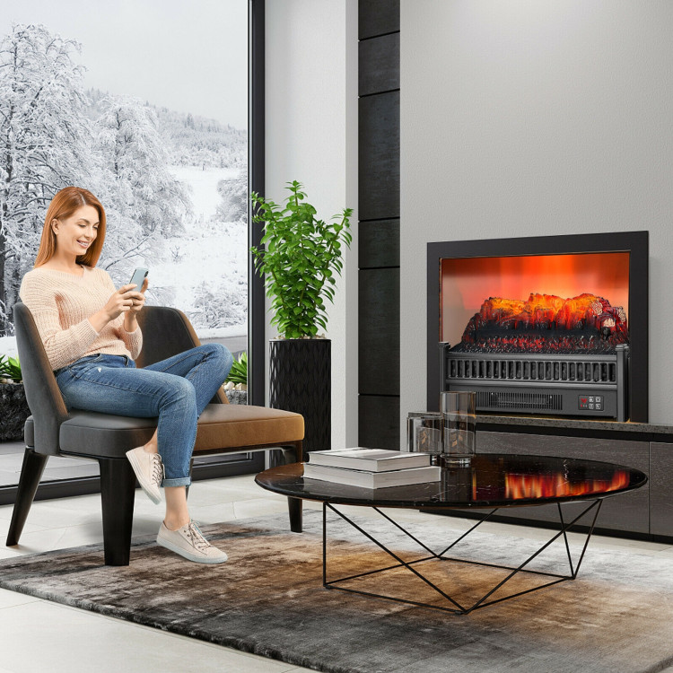1400W Electric Fireplace Log Heater with Adjustable Flame Brightness-BlackCostway Gallery View 1 of 11