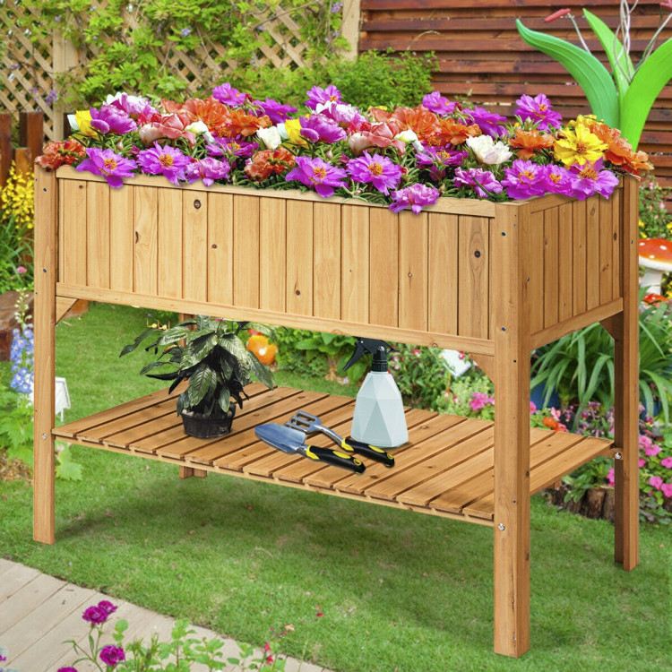 Wooden Elevated Planter Box Shelf Suitable for Garden UseCostway Gallery View 2 of 11