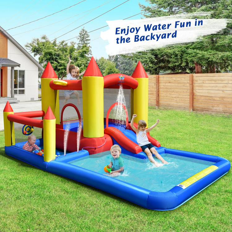 Inflatable Water Slide Castle Kids Bounce House with 480W BlowerCostway Gallery View 3 of 12