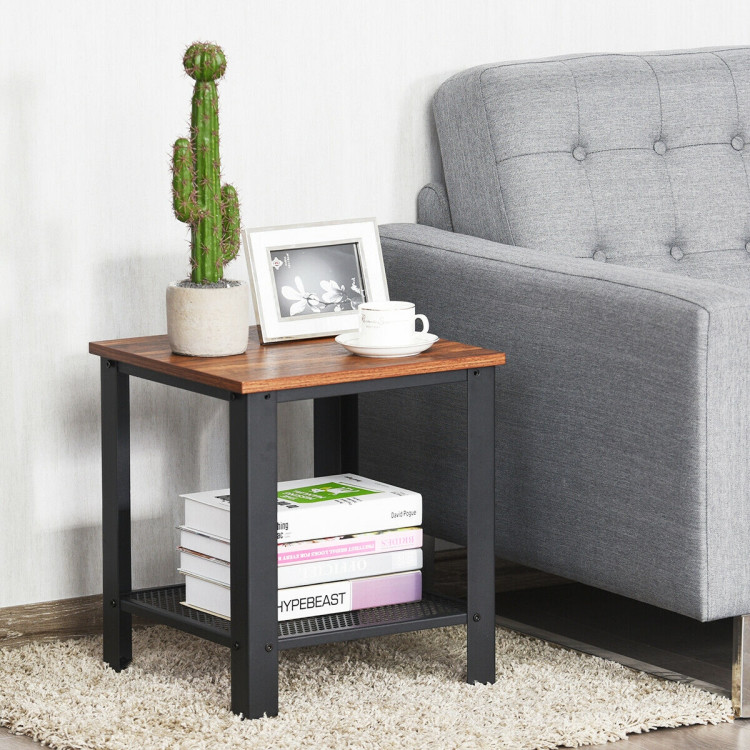 Industrial End Table 2-Tier Side Table-BlackCostway Gallery View 2 of 11