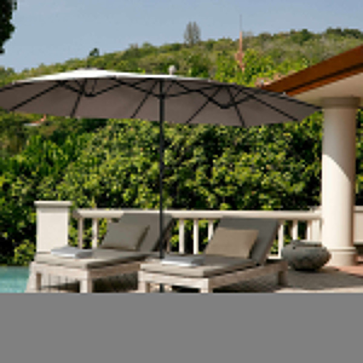 15 Feet Double-Sided Outdoor Patio Umbrella with Crank without Base-TanCostway Gallery View 2 of 10