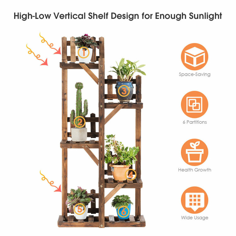 5-Tier Flower Rack Wood Plant Stand 6 Pots Display ShelfCostway Gallery View 2 of 11