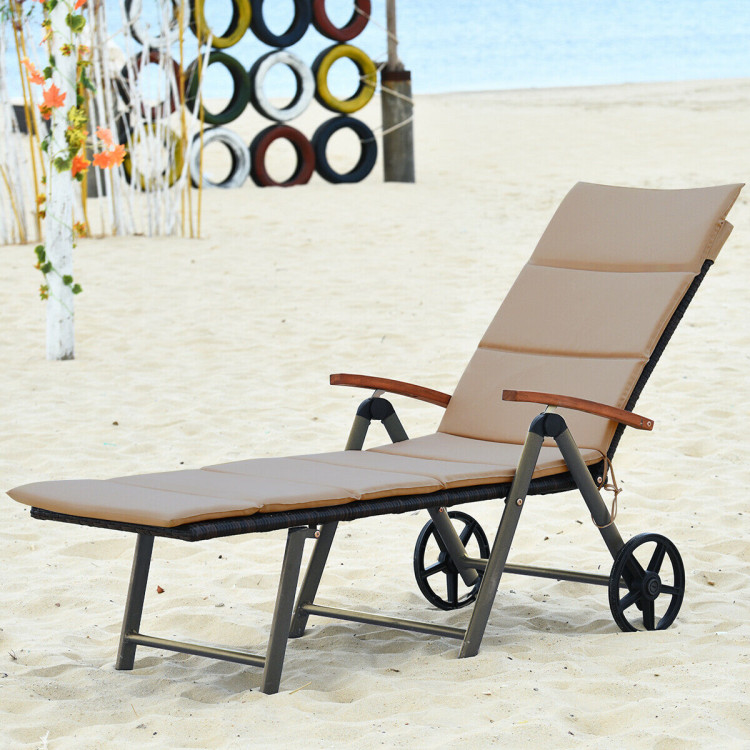 Foldable Wicker Outdoor Chaise Lounge Chair with Aluminum Frame - Gallery View 2 of 11