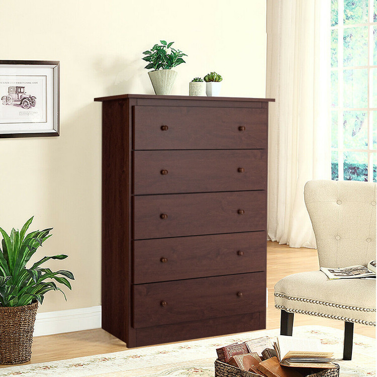 Functional Storage Organized Dresser with 5 Drawer-BrownCostway Gallery View 1 of 12