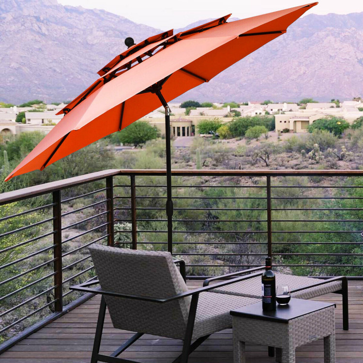 10ft 3 Tier Patio Umbrella Aluminum Sunshade Shelter Double Vented without Base-RedCostway Gallery View 2 of 12