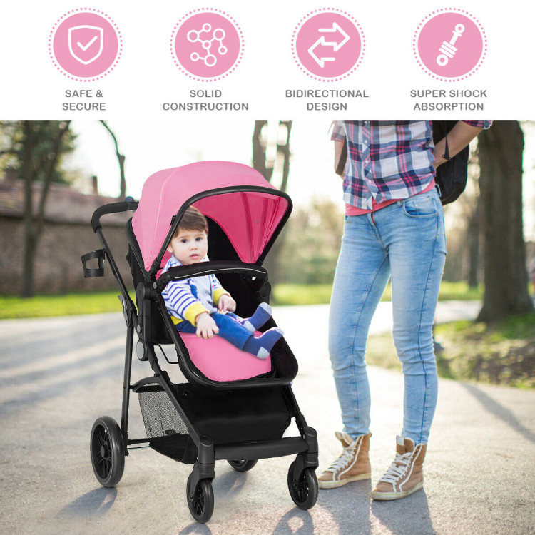 2-in-1 Foldable Pushchair Newborn Infant Baby Stroller-PinkCostway Gallery View 3 of 10