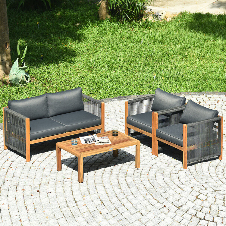 4pcs Acacia Wood Outdoor Patio Furniture SetCostway Gallery View 6 of 10