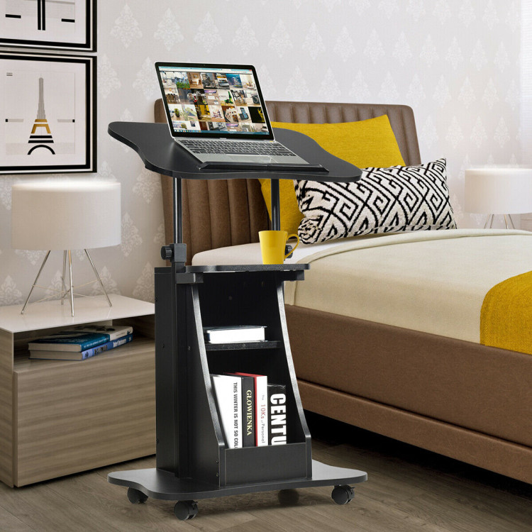 Sit-to-Stand Laptop Desk Cart Height Adjustable with Storage-BlackCostway Gallery View 9 of 13