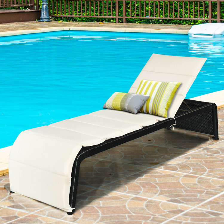Patio Rattan Lounge Chair Back Adjustable Chaise Recliner  with Cushioned-WhiteCostway Gallery View 1 of 12