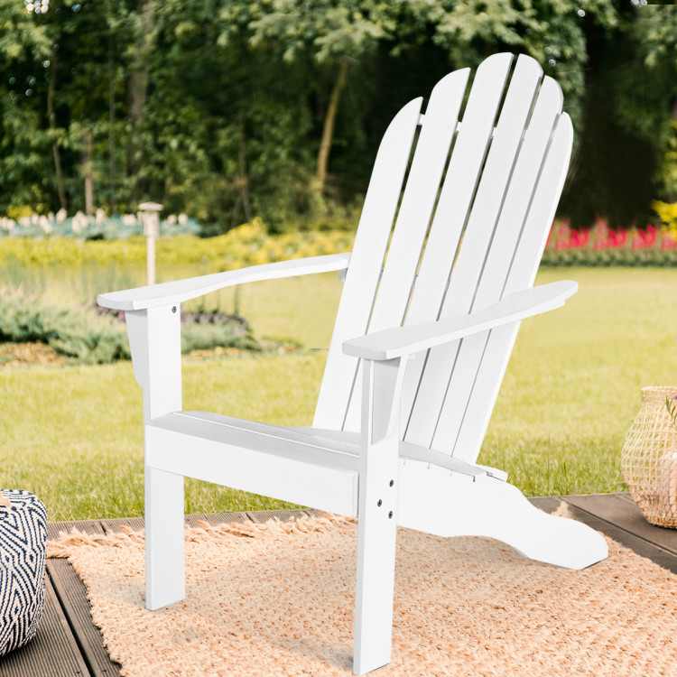 Wooden Outdoor Lounge Chair with Ergonomic Design for Yard and Garden-WhiteCostway Gallery View 2 of 18