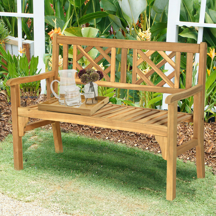 Patio Foldable Bench with Curved Backrest and ArmrestCostway Gallery View 2 of 12