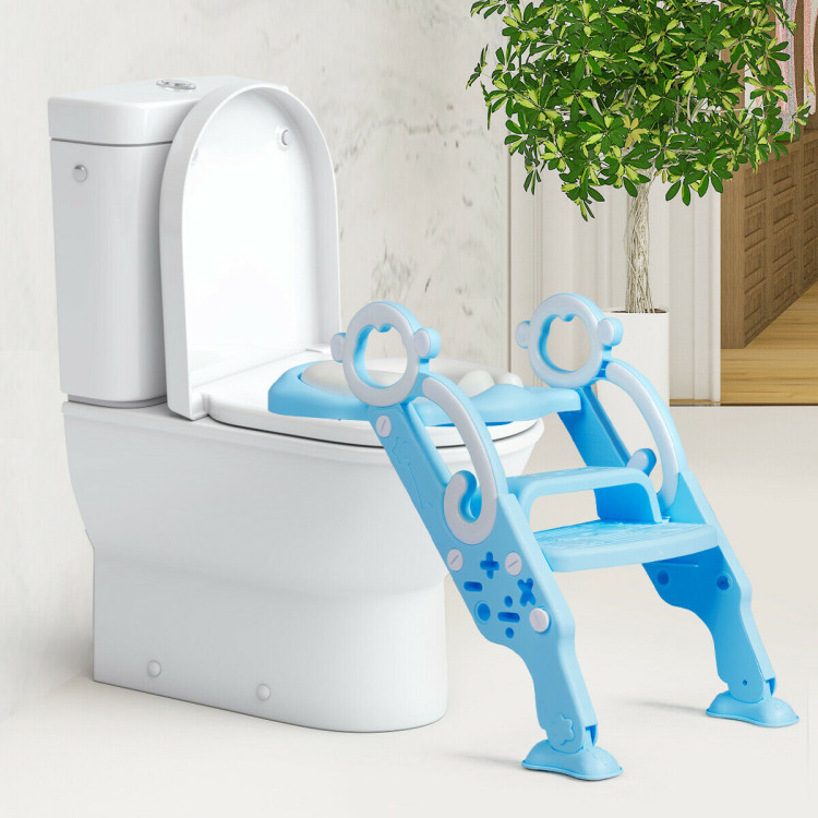 Adjustable Foldable Toddler Toilet Training Seat Chair-BlueCostway Gallery View 2 of 12