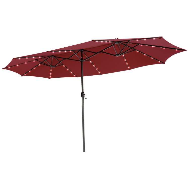 15 Ft Patio LED Crank Solar Powered 36 Lights  Umbrella without Weight Base-Dark RedCostway Gallery View 1 of 11