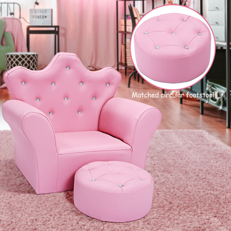 Pink Kids Sofa Armrest Couch with Ottoman-PinkCostway Gallery View 8 of 10