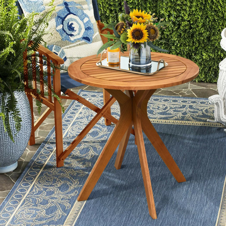 27 InchOutdoor Round Solid Wood Coffee Side Bistro TableCostway Gallery View 5 of 12