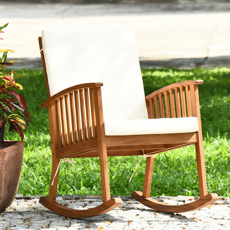 Outdoor Acacia Wood Rocking Chair with Detachable Washable CushionsCostway Gallery View 2 of 12
