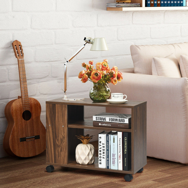 Multifunctional 3-Tier Side Table with Wheels and Large Storage ShelfCostway Gallery View 2 of 12