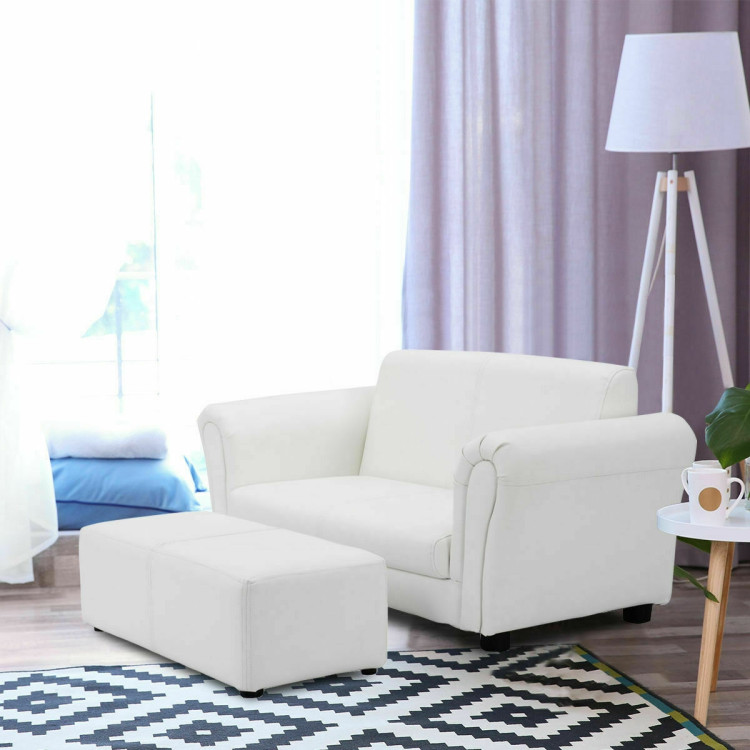 Soft Kids Double Sofa with Ottoman-WhiteCostway Gallery View 2 of 12