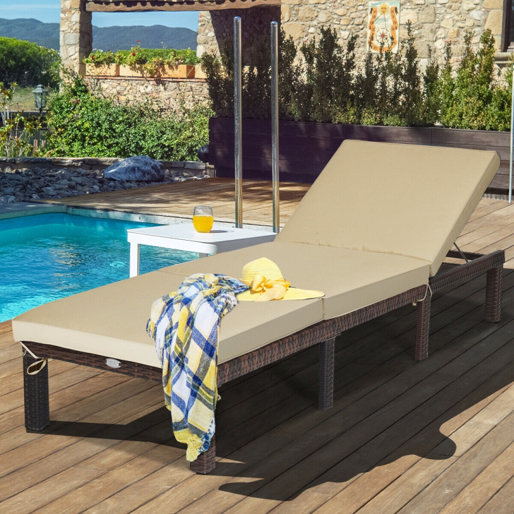 Outdoor Rattan Adjustable Cushioned ChaiseCostway Gallery View 1 of 12