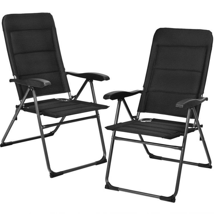 2 Pieces Outdoor Folding Patio Chairs with Adjustable Backrests for Bistro and Backyard-BlackCostway Gallery View 7 of 12