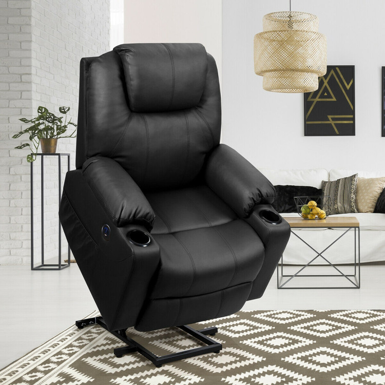 Electric Power Lift Leather Massage Sofa-BlackCostway Gallery View 6 of 11