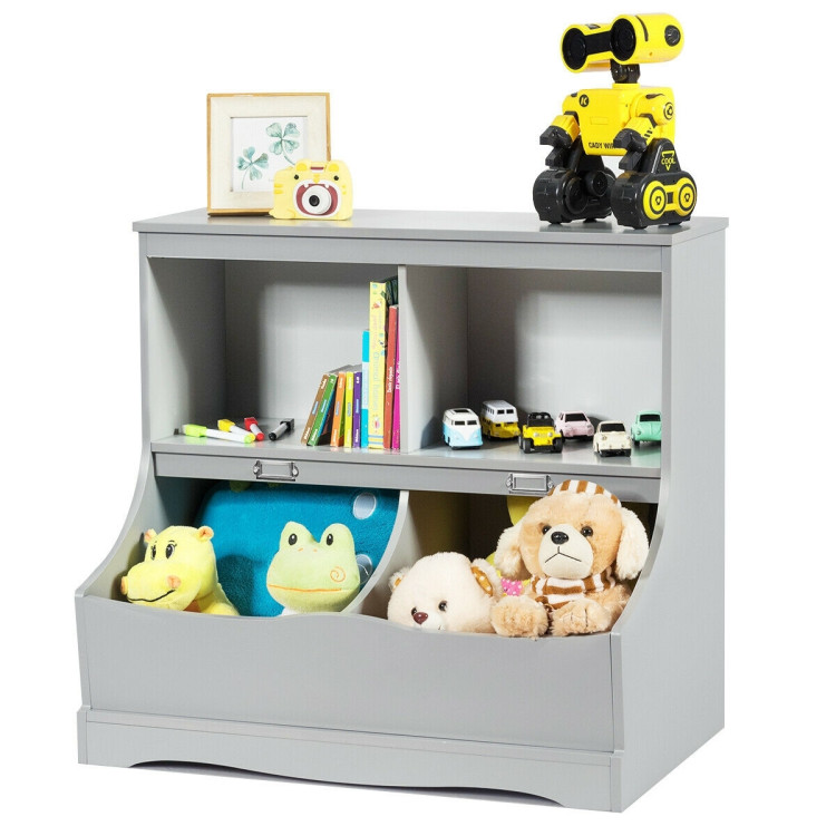 Kids Floor Cabinet Multi-Functional Bookcase -GrayCostway Gallery View 8 of 8