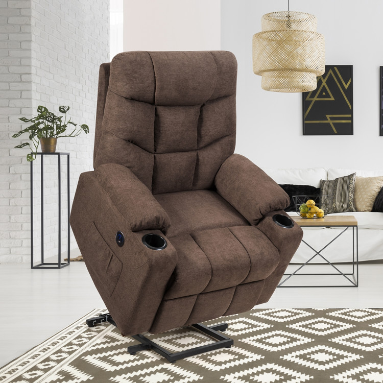 Electric Power Lift Recliner Massage Sofa-BrownCostway Gallery View 6 of 10