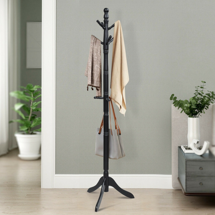 Entryway Height Adjustable Coat Stand with 9 Hooks-BlackCostway Gallery View 6 of 11
