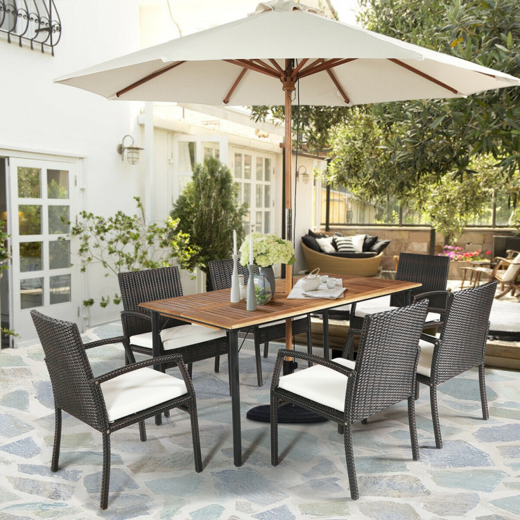 7PCS Patio Rattan Cushioned Dining Set with Umbrella HoleCostway Gallery View 1 of 12