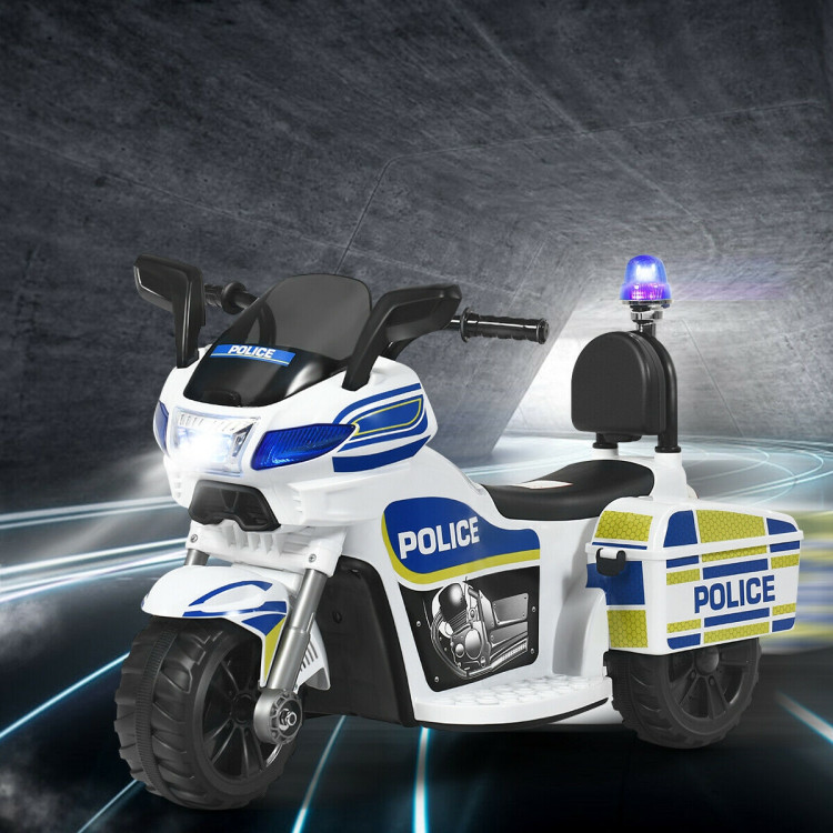 6V 3-Wheel Kids Police Ride On Motorcycle with BackrestCostway Gallery View 2 of 11